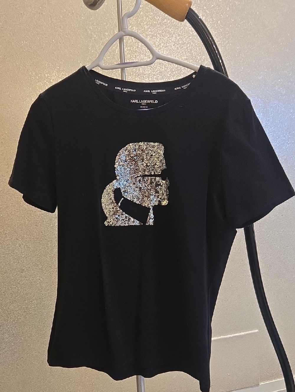 Karl Lagerfeld Black Tee with Silver Sequin Logo
